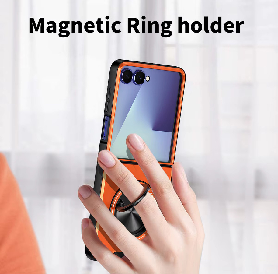 Stoßfeste Panzer-Handyhülle für Samsung Galaxy Z Flip mit Kameraschutz, Ständer und Magnetverschluss in Blau oder Orange - Bild 6