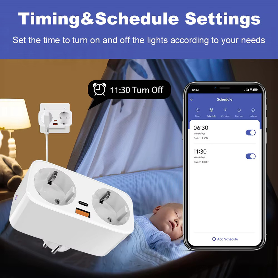 MANHOT 2-in-1 WLAN Smart-Steckdose mit PD20W/25W Schnellladestecker, Dual-Outlet, Weiß, kompatibel mit Tuya, Alexa und Google Home - Bild 5