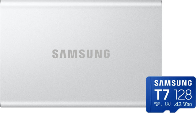 Samsung T7 Portable SSD 2TB in Silber und Samsung microSDXC T7 128GB Set - Bild 1