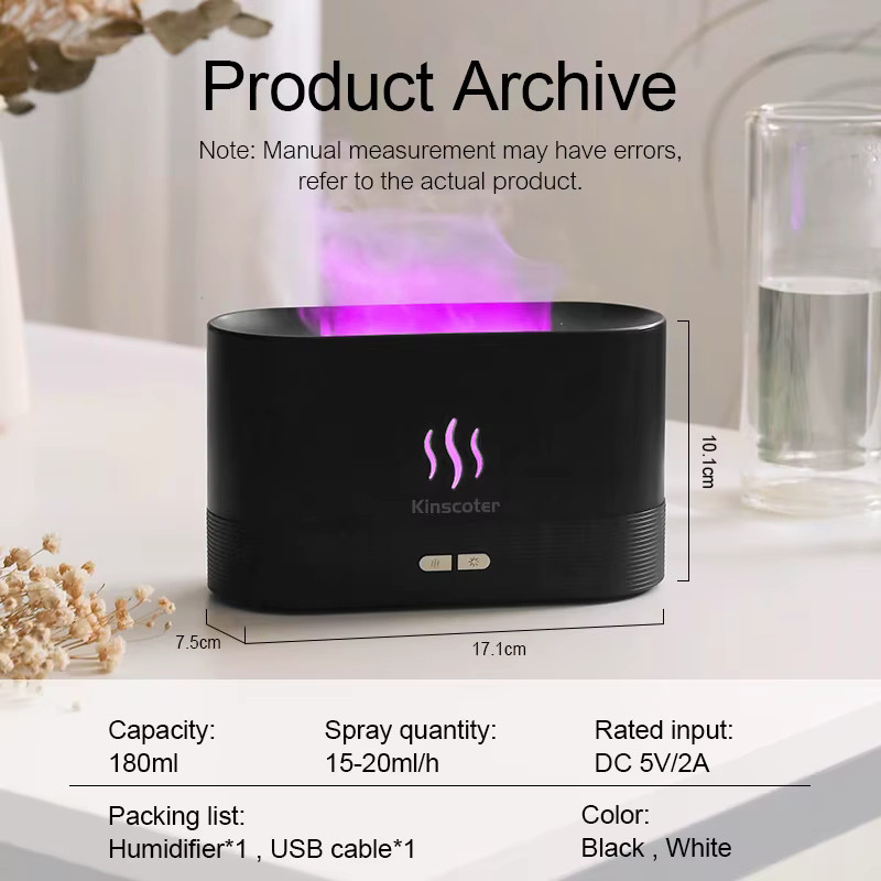 KINSCOTER Aroma Diffusor und Ultraschall Luftbefeuchter mit Flammen-Effekt und LED, Schwarz - Bild 4