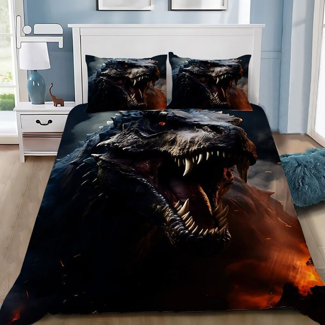 Gu Tao Dinosaurier Bettwäsche Set mit Bettbezug und Kissenbezügen in Schwarz, B/H: 210 x 210 cm - Bild 1