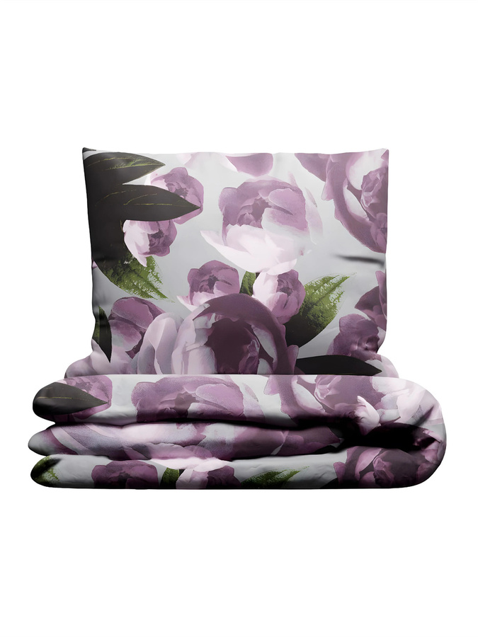Reversible Wendebettwäsche aus Baumwoll-Satin mit Pfingstrosen-Floral-Design, atmungsaktiv, Grau/Pink, B/H: 135 x 200 cm + 80 x 80 cm oder 155 x 220 cm + 80 x 80 cm - Bild 2