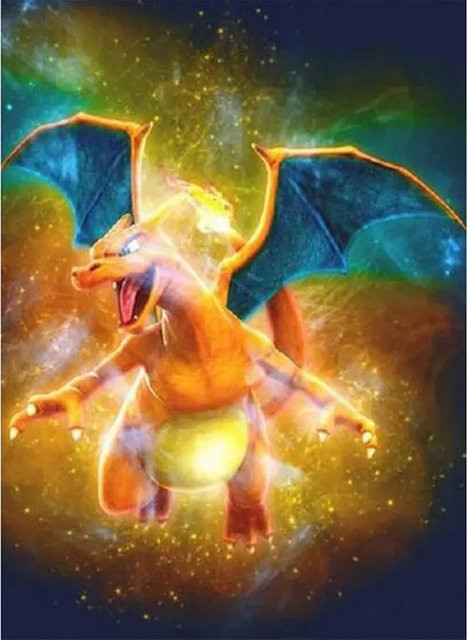 Potdemiel Pokemon Charizard 5D DIY Diamant Malerei Mosaik Set mit runden Steinen für Kinder - Bild 1