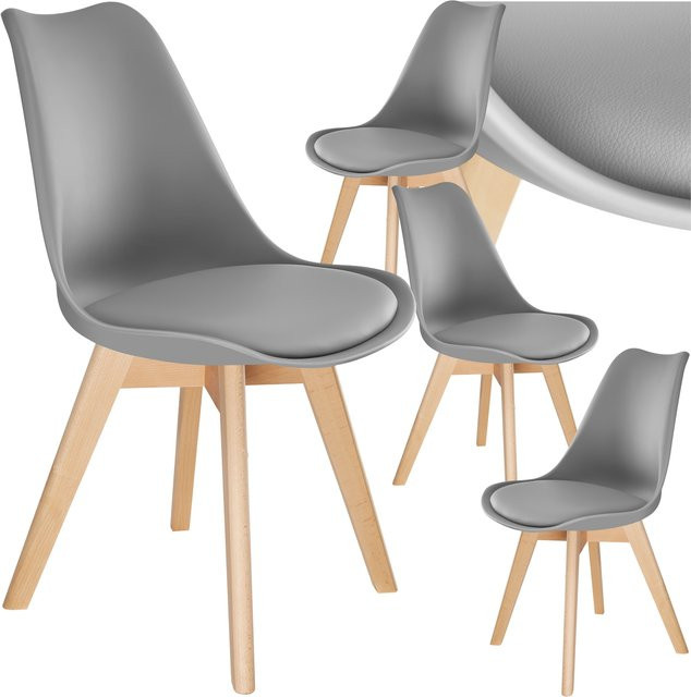 tectake Set Esszimmerstuhl Frederikke im Scandi-Design mit gepolsterter Sitzfläche aus Ulme in Grau, 4er Set, B/T/H: 49 x 53 x 82 cm - Bild 1