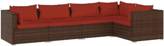 vidaXL 5-tlg Garten-Lounge-Set L-Form aus Poly Rattan in Braun mit Kissen und Metallgestell - Bild 1