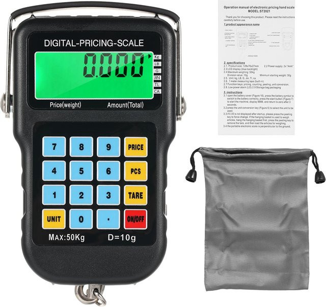 TOMTOP JMS Digitale Fischwaage mit LCD-Hintergrundbeleuchtung, tragbare elektronische Hängewaage für bis zu 50 kg, Schwarz - Bild 1