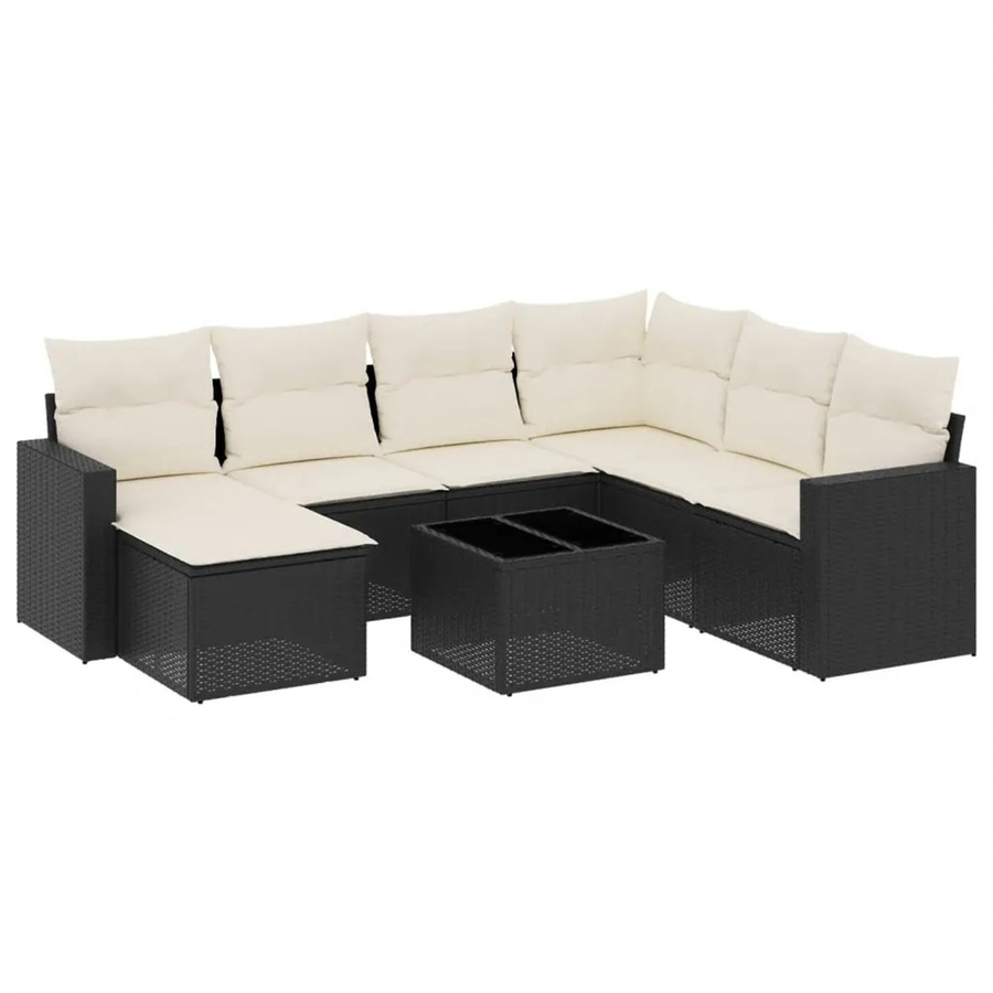 vidaXL 8-tlg Garten-Sofagarnitur aus Poly-Rattan mit Kissen, Schwarz - Bild 2