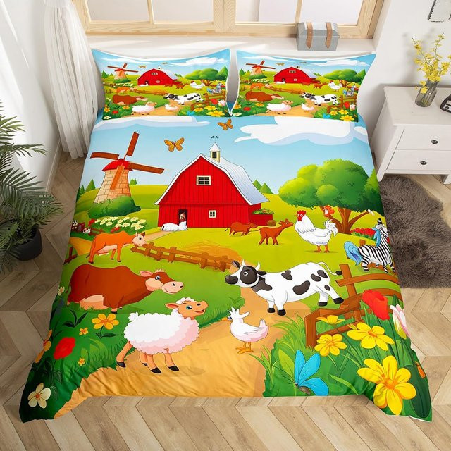 Paslu Bettwäscheset mit Bauernhoftier LKW und Traktor Motiv, Multicolor, B/H: 220 x 240 cm, 3-teilig - Bild 1