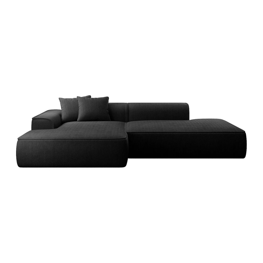 Vente-unique Sofa Erynel in L-Form mit Cord-Bezug, Schwarz, Breite: 305 cm - Bild 2
