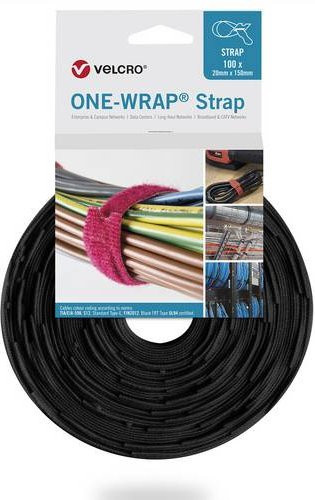 VELCRO One Wrap Strap Klettband Schwarz, 100 Stück, Breite: 2,5 cm, Länge: 30 cm - Bild 1