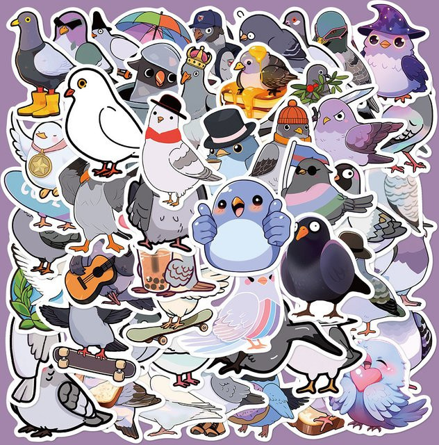 50 Stück Cartoon-Tauben-Aufkleber in Multicolour für DIY-Dekoration von Notizbüchern, Laptops und Skateboards von BulingBulingStickers Store - Bild 1