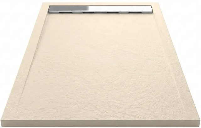 Mirlo Duschwanne Ribera aus Mineralguss Extra Flach in Beige mit Ablaufschutz in Chrom B/T: 80 x 100 cm - Bild 1