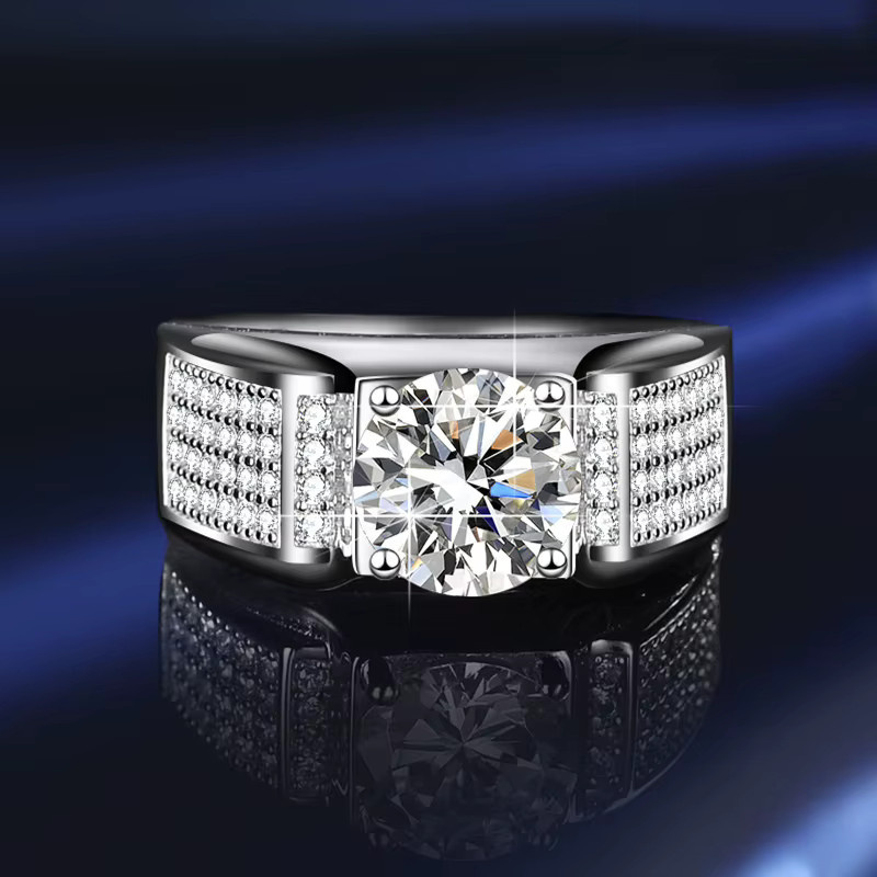 BIJOX STORY Verlobungsring, 925 Silber, Moissanit, Diamant, Herren - Bild 3