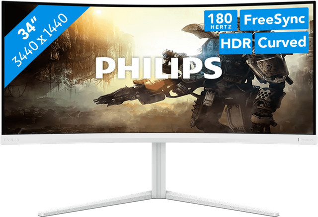 Philips Evnia 34M2C5501A Gaming-Monitor, 34 Zoll Curved VA, QHD, 180Hz, Ambiglow, Weiß - Bild 1