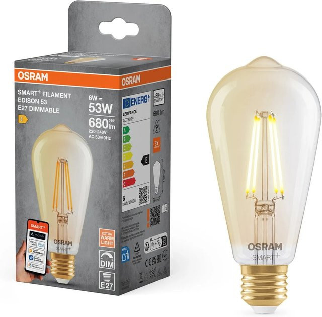 Osram Matter LED Leuchtmittel E27 Edison Style, dimmbar, warmweiß, transparent/gold, 6 W, 680 lm, Durchmesser: 6,4 cm, Höhe: 14,3 cm - Bild 1