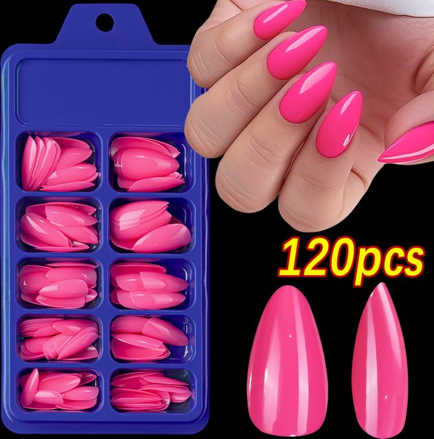 HotPress Press-On-Nägel, Mandelform, Rosa, Glänzend, 120 Stück, Damen - Bild 1