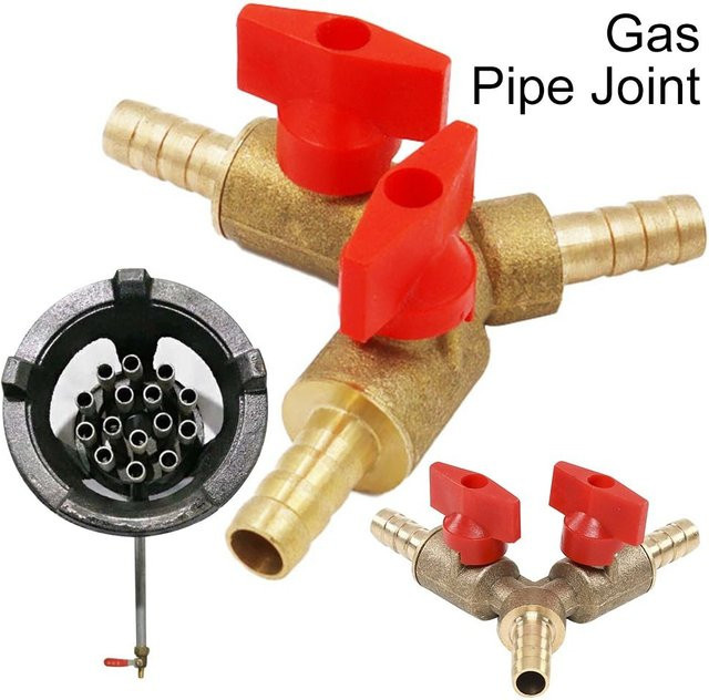 3-Wege-Messing-Kugelhahn Y-Typ Schlauchadapter mit Widerhaken für Wasser, Öl, Luft und Brenngas, Farbe: Messing/Gold - Bild 1