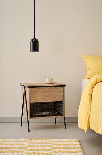 Jotex Nachttisch DUDLEY im Industrial Design mit Schublade, Farben: Schwarz, Beige, Braun, B/T/H: 45,0 x 35,0 x 51,0 cm - Bild 1