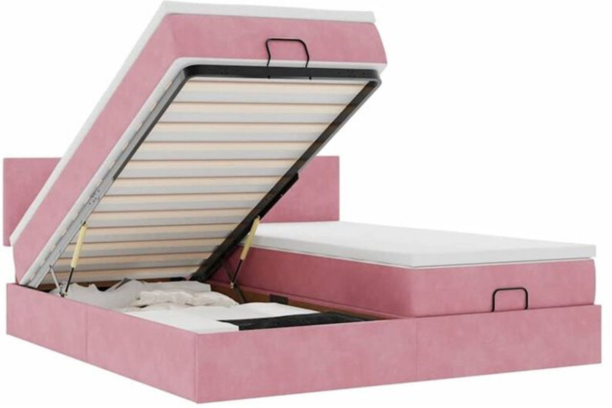 Vidaxl Ottoman Polsterbett mit Matratze aus Samt in Rosa, B/T/H: 160 x 200 x 88 cm - Bild 1