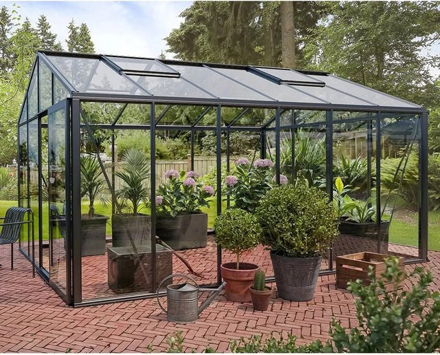 Bloomcabin Premium-Qualität Gewächshaus GHC12 Klassik in Schwarz mit Sicherheitsglas, Aluminium und integriertem Dachfenster sowie Belüftungssystem - Bild 1