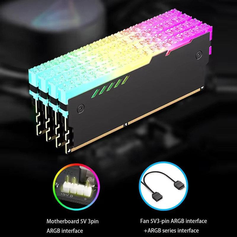 LDPCSJ RM-1 RAM-Kühlweste ARGB Kühlkörper für Desktop-Computerspeicher DDR2 DDR3 DDR4 DDR5, Schwarz, 5V-3PIN, Aura Sync kompatibel - Bild 3