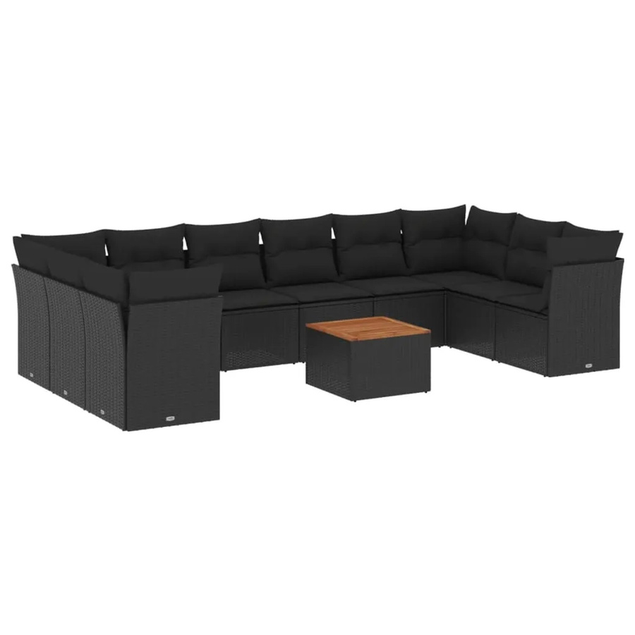 vidaXL 11-tlg. Garten-Sofagarnitur aus Poly-Rattan in Schwarz mit Kissen und Stauraum - Bild 2