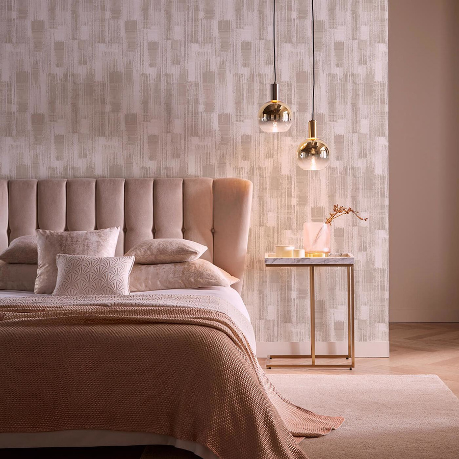 Clarke & Clarke Wallpaper Kazimir Linen mit geometrischem Abstract-Muster in Gold, Silber, Beige und Grau - Bild 1