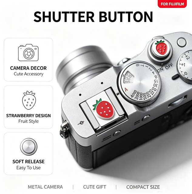 Fujifilm Frucht-Set aus Metall mit Auslöserknopf und Blitzschuhabdeckung in Wassermelone und Erdbeere für XT2 XT3 XT10 XT20 XT50 X100V - Bild 1
