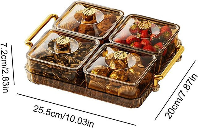 Unterteilte Servierplatte mit Deckel aus transparentem Kunststoff, rechteckiges Snack- und Obsttablett, rutschfest - Bild 1