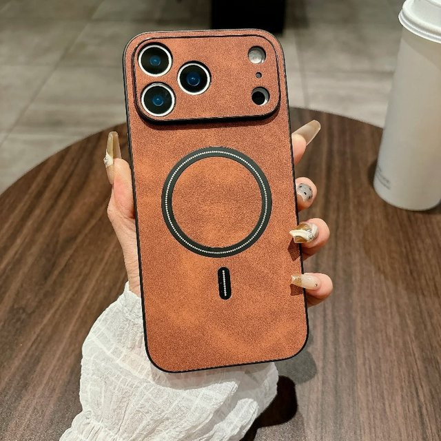 Luxuriöse Magnet-Handyhülle aus Leder für Apple iPhone 17 16 15 14 13 12 11 Pro Max in Braun mit Anti-Drop-Schutz - Bild 1
