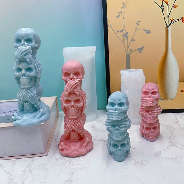 LONTL Silikonform Halloween Schädel für DIY Horror Geist Kopf Gussformen aus Harz Gips oder Zement - Bild 1