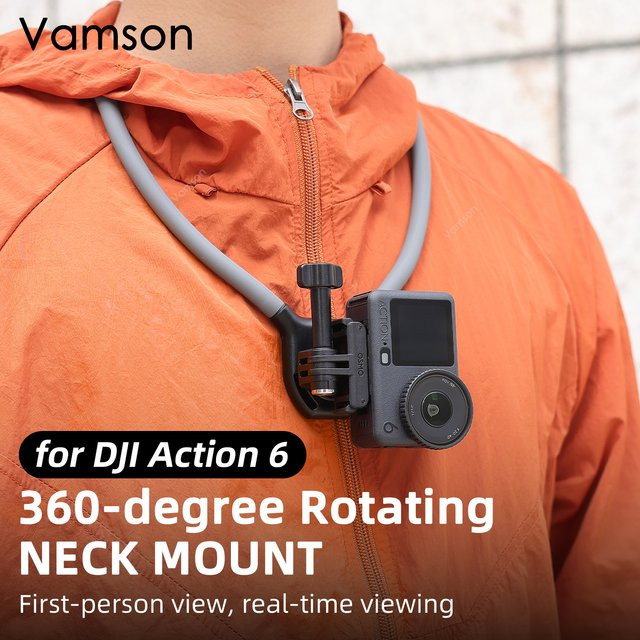 Vamson 360 Grad drehbare Halshalterung für DJI Action 6 5 Pro 4 3 Nano und 360 POV Brusthalterung in Schwarz für freihändige Vlog-Aufnahmen und Fahrrad-Zubehör - Bild 1