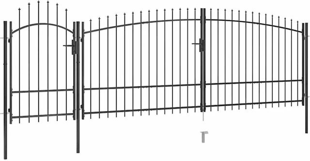 vidaXL Gartentor mit Speerspitzen Doppelstor in Schwarz aus Stahl, Breite: 5 m, Höhe: 2,25 m - Bild 1