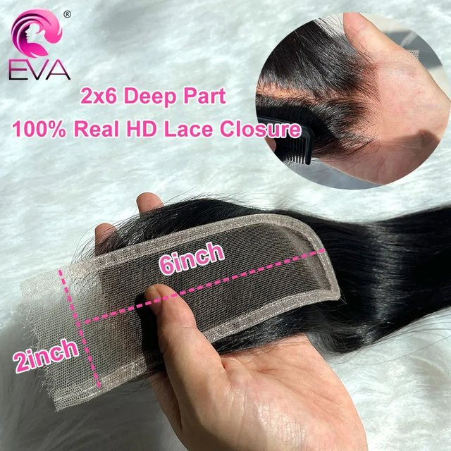 Eva Hair HD Lace Closure, Straight Human Hair, 2x6 Deep Parting - Bild 1