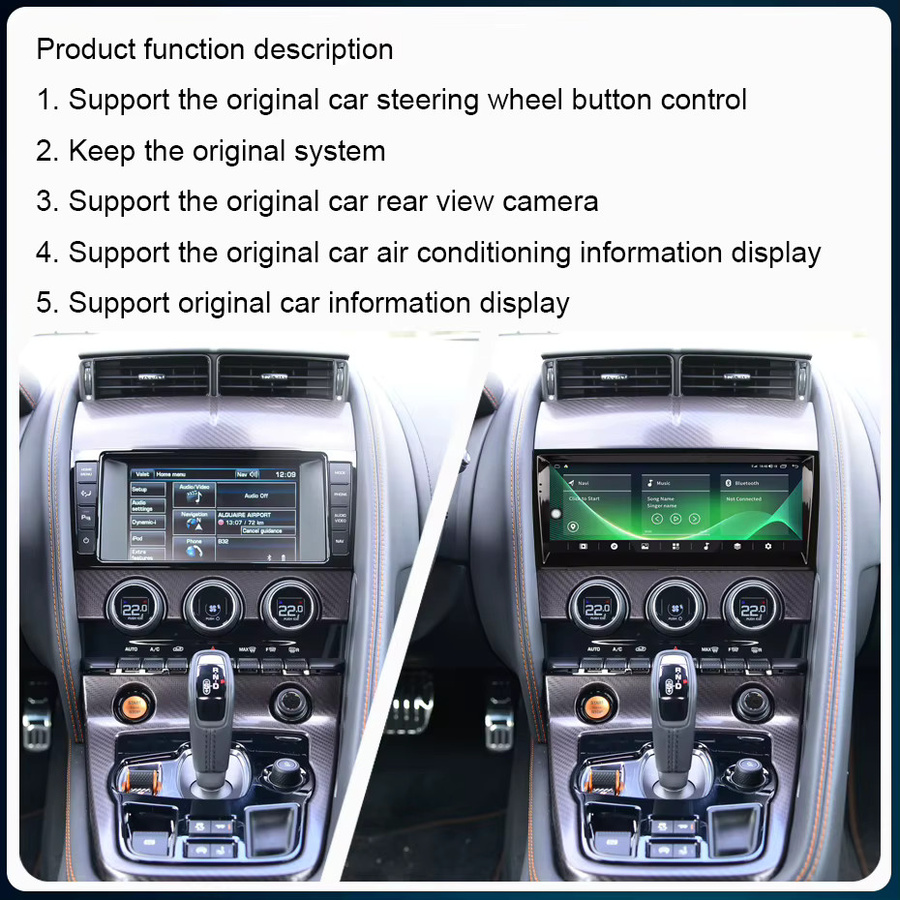 Roadonline Android 14 Multimedia Player für Jaguar F-Type 2013-2024 mit 10,25 Zoll Display, Snapdragon 665, GPS, CarPlay und Stereo Receiver in Schwarz - Bild 2