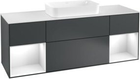 V&B Waschtischunterschrank Finion mit Wandbeleuchtung, Breite: 160 cm, Farbe: Weiß, Grau, Blau lackiert - Bild 1
