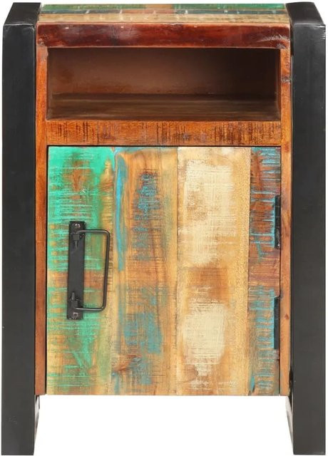 vidaXL Nachttisch aus Massivholz im Industrial Design, Farbe Braun/Mehrfarbig, B/T/H: 40 x 35 x 55 cm - Bild 1
