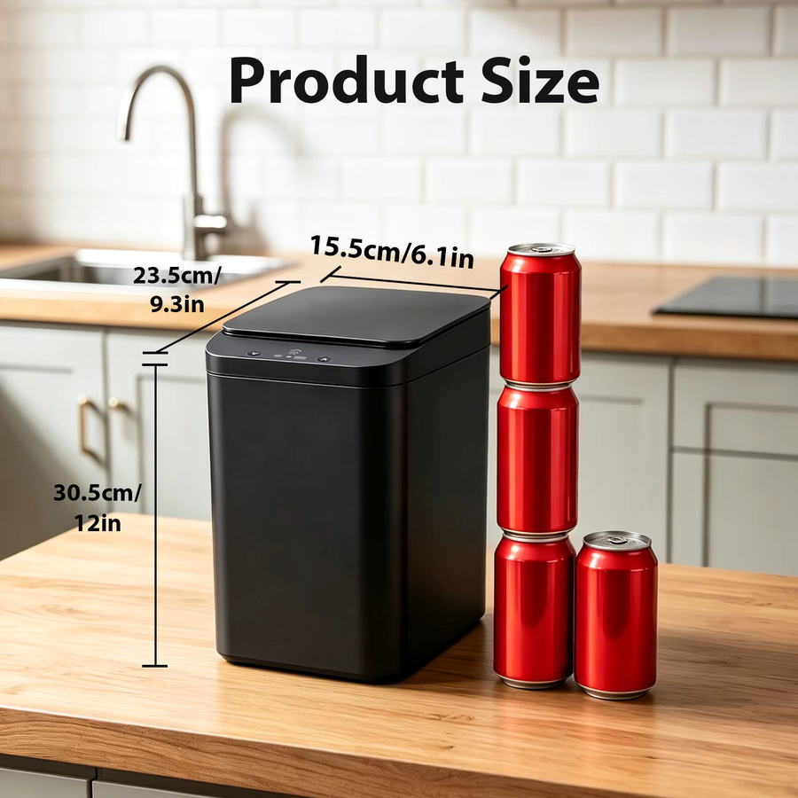 HGTUGO Automatischer Mülleimer mit Deckel und Bewegungssensor, Schlanker intelligenter Abfalleimer für Badezimmer, Büro und Wohnzimmer, Schwarz, Höhe: 30,5 cm, Breite: 23,5 cm - Bild 5