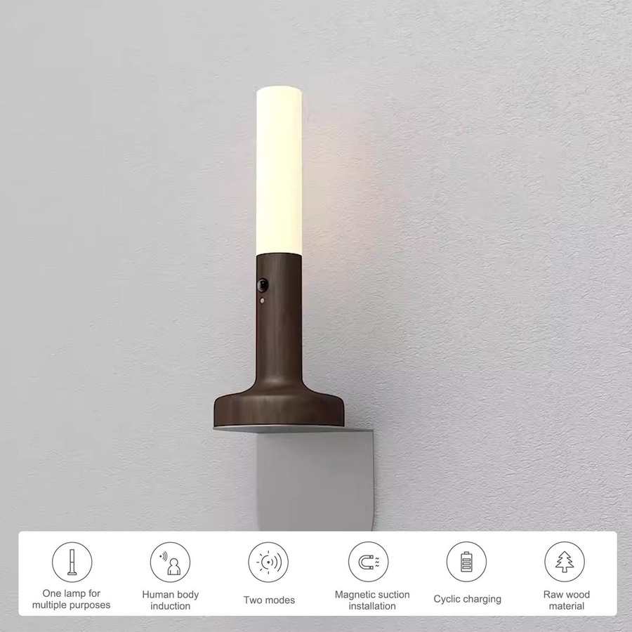 TOMTOP JMS Smart Motion Sensor Nachtlicht aus Massivholz mit wiederaufladbarem LED-Akku, Farbe: Braun/Weiß - Bild 3