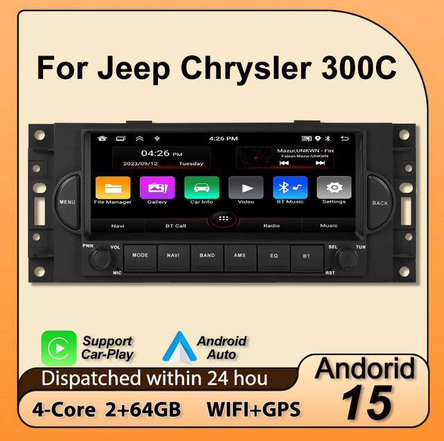 NAVIFANS Android 15 Multimedia-Autoradio mit 64 GB in Schwarz für Jeep Grand Cherokee, Commander, Wrangler, Dodge Patriot und Chrysler Journey - Bild 1