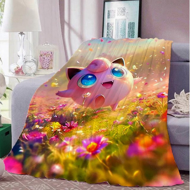 Potdemiel Kawaii J-Jigglypuff Überwurfdecke, flauschige Anime Tagesdecke in Multicolour - Bild 1