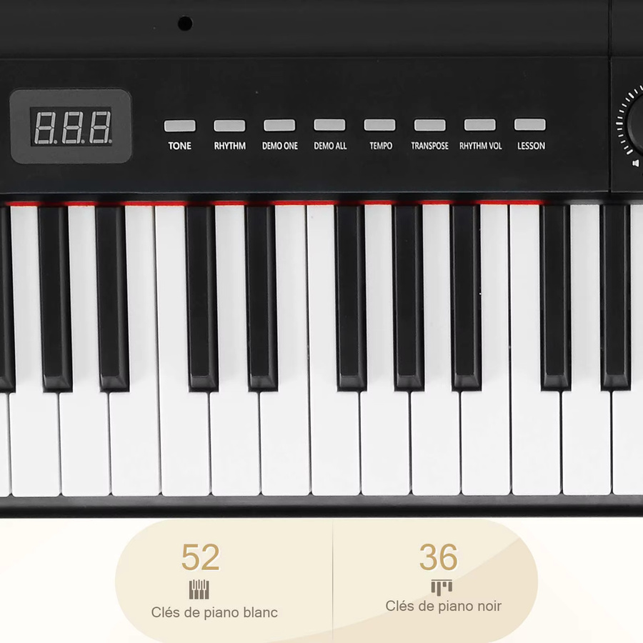 LEI Digitalpiano mit 88 halbgewichteten Tasten, Bluetooth und MIDI, inklusive X-Ständer, Kopfhörern und Tragetasche, Schwarz - Bild 6