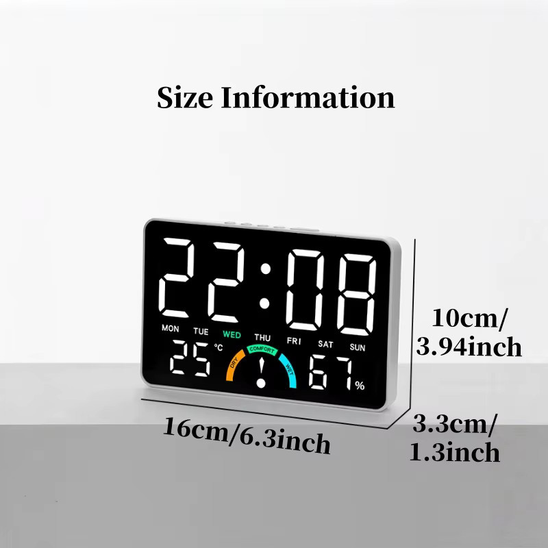 Digitaler Wecker mit Temperatur- und Luftfeuchtigkeitsanzeige, LED-Tischuhr und Wanduhr mit Alarm, Timer, Countdown und automatischer Dimmung, erhältlich in Schwarz oder Weiß - Bild 3