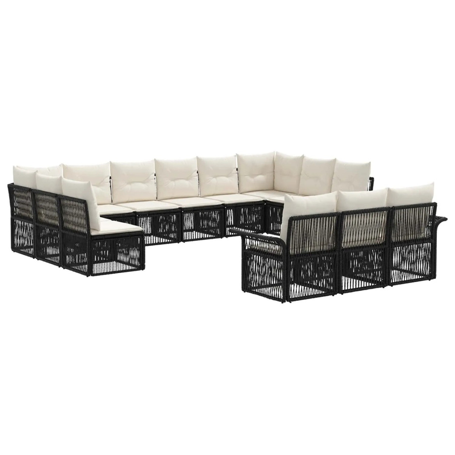 vidaXL Gartensofa-Set 13-teilig in Schwarz mit Polsterung und Ottoman, modernes U-Shape Lounge-Set aus Poly-Rattan und Metall - Bild 2