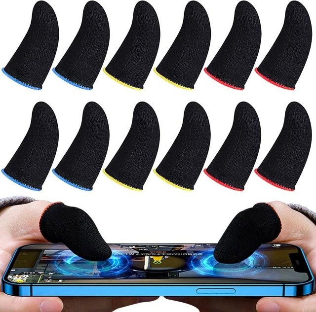 Abay Gaming Finger Caps für Mobile Shooter in Schwarz und Rot, Schweißresistent und Touchscreen-kompatibel - Bild 1