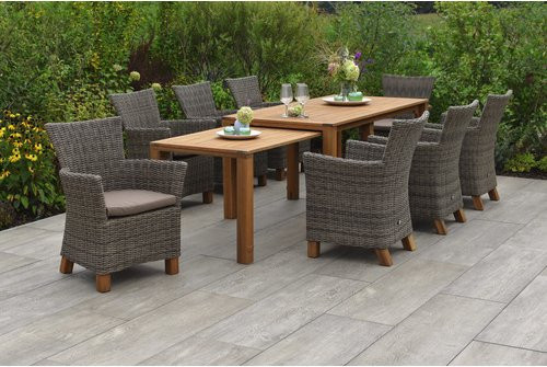 Merxx Gartenmöbelset Toskana 9-teilig mit ausziehbarem Gartentisch und 8 Sesseln aus Akazienholz und Aluminium in Beige und Natur - Bild 1