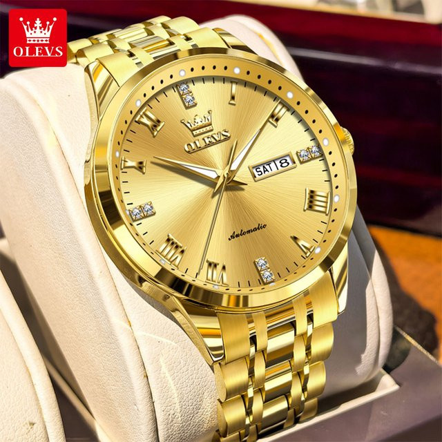 OLEVS Herrenuhr, Mechanisch, Edelstahl, Gold, Datum, Analoguhr - Bild 1