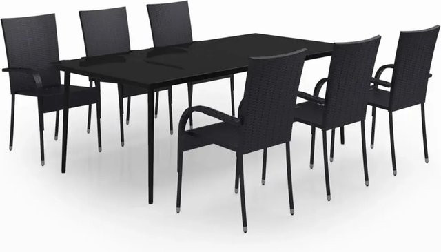 vidaXL 7-teilige Garten-Essgruppe aus PE-Rattan und Glas in Schwarz - Bild 1