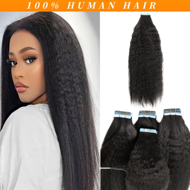 VADES Tape-in Extensions Kinky Straight Remy Cuticle Yaki, 20 Stück - Bild 1