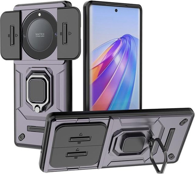 Honor Magic5 Lite 5G Handyhülle mit Slide Kameraobjektiv Schutzring und Ständer in Violett - Bild 1